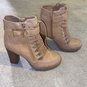 Guess tan bootie heels